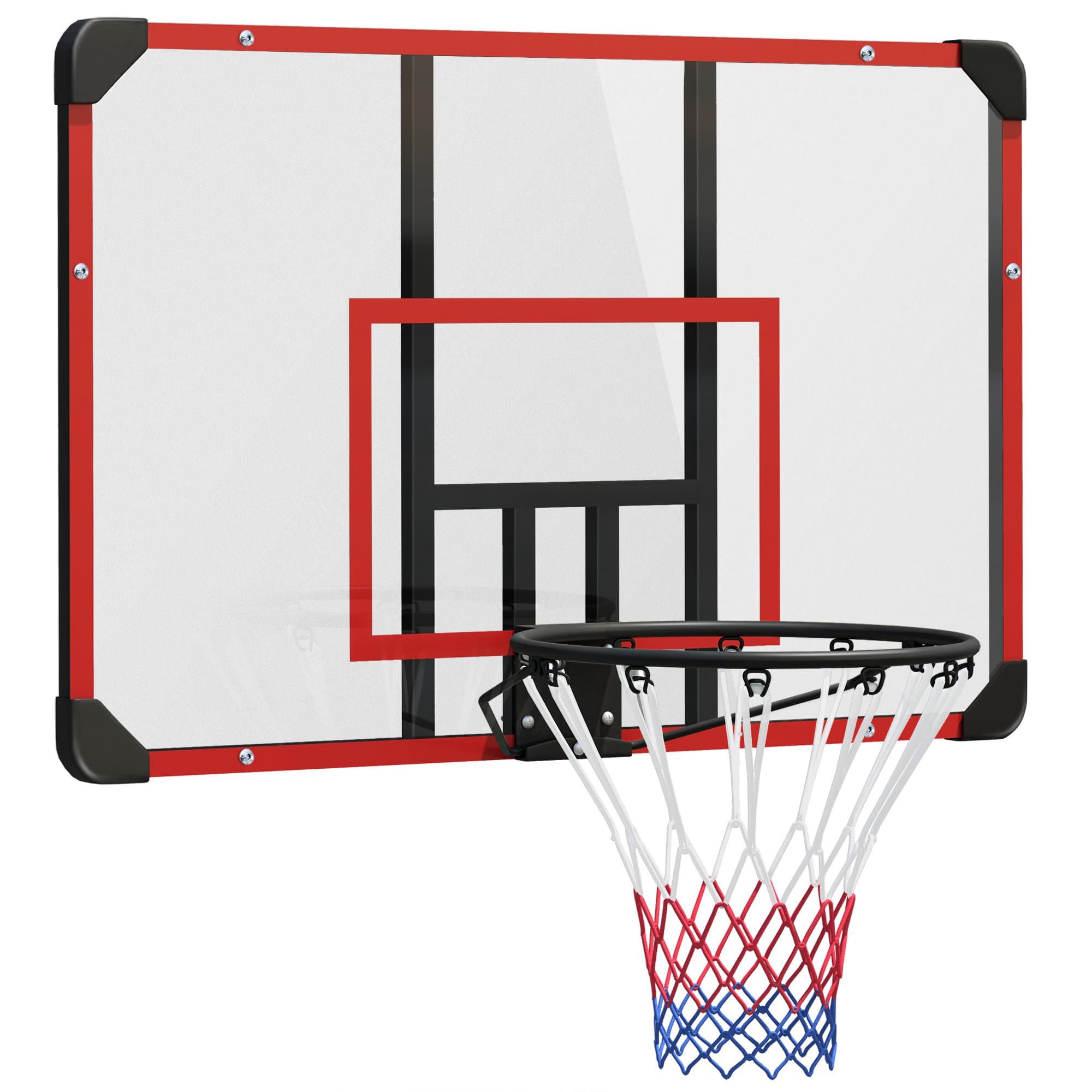 SPORTNOW Panier de Basketball Mural avec Panier Spécial, Filet Toutes Saisons, pour Extérieur, 113x61x73cm, Rouge