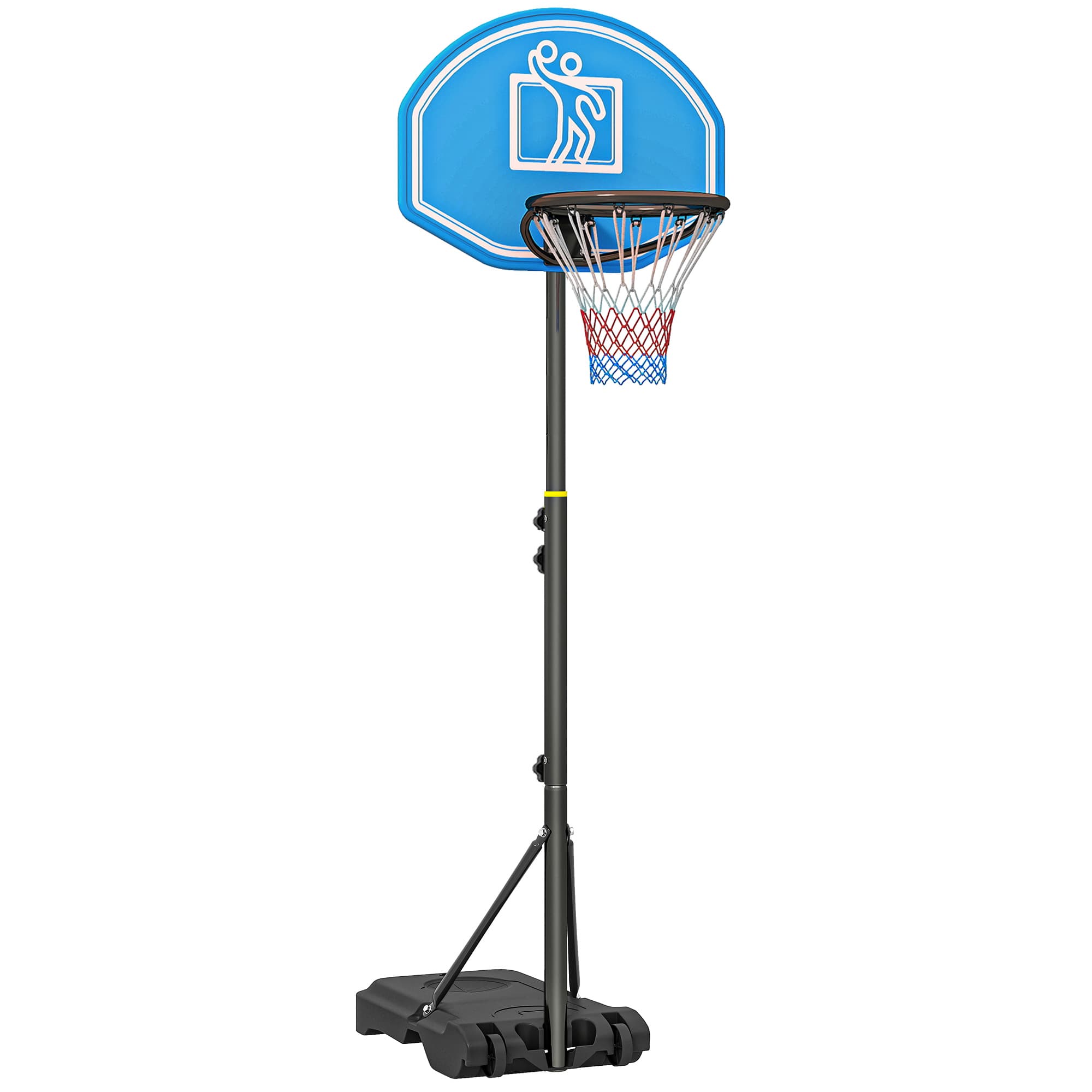 HOMCOM Panier de Basket Extérieur, Hauteur Réglable 197,5-254cm, Panier de Basket sur Pied à Roulettes, Base Remplissable, Bleu