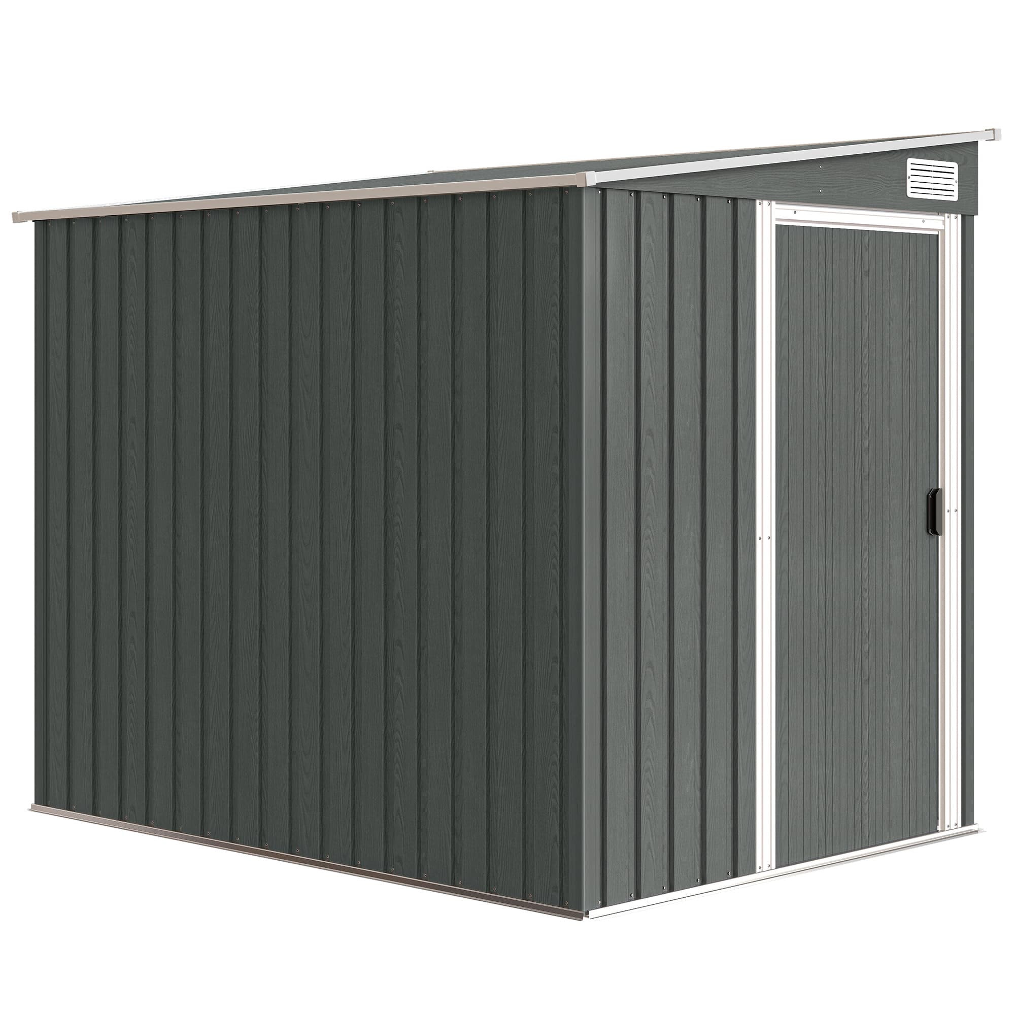 Outsunny Abri de Jardin 2,81 m2 avec Fondation, Abri à Outils Extérieur Adossé en Acier Galvanisé, 154x206,5x181cm, Gris Clair