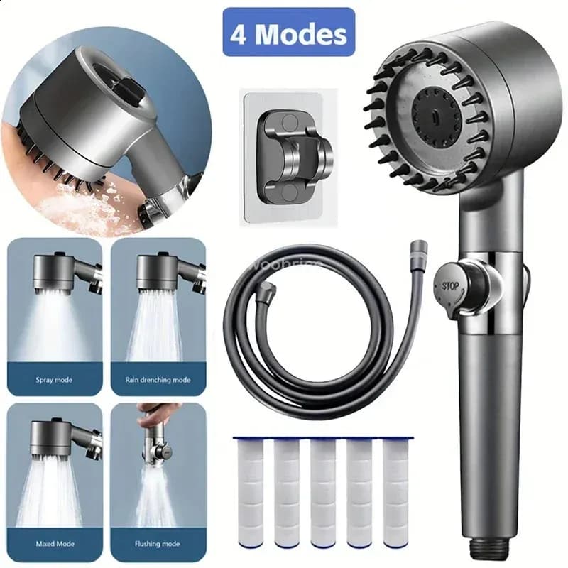 4-Setting Shower Head - Filtered Water Massage With Instant Stop