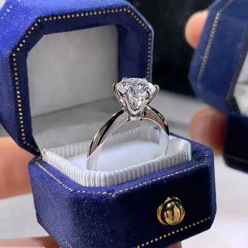Solitaire Ring Real 925 Sterling Silver 1ct Moissanite Cz Engagement Wedding Band Rings For Women Bridal Statement Party