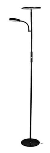 BEL AIR HOME - Lampadaire LED Salon Lagos 15W + 10W, Lumière Naturelle 4000K, Design Moderne en Métal, Interrupteur sur Pied, Idéal pour Salons et Espaces Lecture - (NOIR)