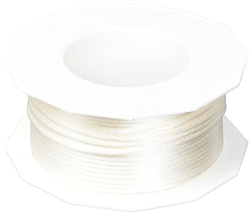 PRÄSENT C.E. Pattberg RHEIN Fil Queue de Rat crème, Bobine de 50 m Cordon Satin pour Bracelet, cordelette Collier, Largeur 3 mm, Emballage Cadeau, Accessoire de décoration
