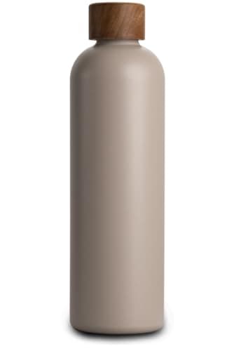 T&N Bouteille Isotherme d’eau 1l en acier inoxydable avec bouchon en bois d'acacia, Gourde Inox 1 Litre, conserve le froid à 29h, la chaleur 14h, étanche pour boissons gazeuses