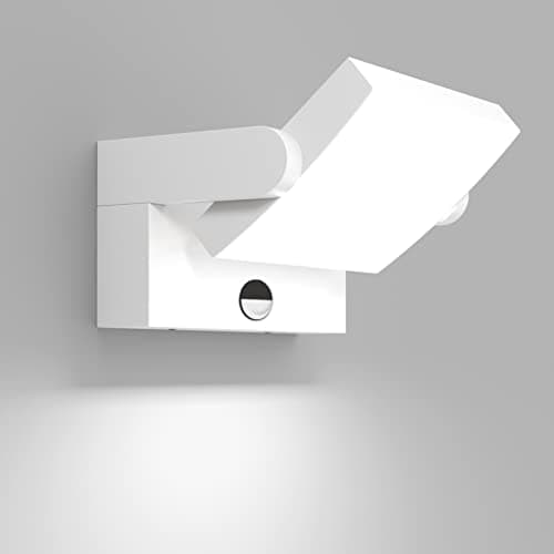 Klighten 24W Applique Exterieur/Intérieur LED avec Détecteur de Mouvement, Lampe murale avec LED Panneau Rotatif, IP65 Éclairage Mural pour Terrasse Entrée Jardin, Blanc, Blanc Froid 5700K-6000K