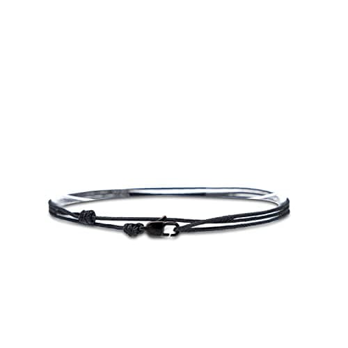 Made by Nami Bracelet de Cheville Fin pour Hommes et Femmes avec Fermoir Mousqueton Artisanal - Bijoux de Surfeur Maritime - Minimaliste en Tissu - 100% Étanche et Réglable (Noir)