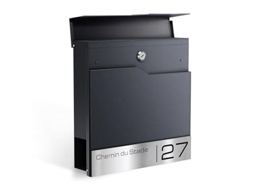 Metzler Boîte aux Lettres Murale avec Porte-nom, Design Moderne avec Compartiment à journaux Anthracite RAL 7016, Personnalisable avec Plaque Nominative en Acier Inoxydable V2A | Modèle Siebert...
