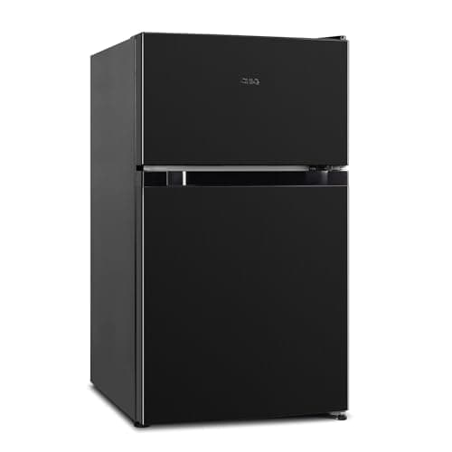 CHIQ FTM86L4E Réfrigérateur congélateur, 86 L (61/25), Petit réfrigérateur avec 2 portes, Congélation 4 étoiles, Casier à bouteilles, Thermostats réglables, Faible bruit, Foncé 2023