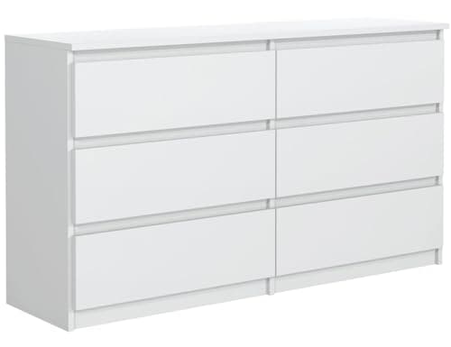 MebLocker Commode à 6 tiroirs, 120 cm, idéale pour Le Salon, la Chambre à Coucher, la Chambre d'enfant, la Chambre d'adolescent et Le Bureau, Solution Moderne et élégante (Blanc)