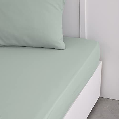 TODAY Essential - Drap Housse 90X190 cm 1 Personne 100% Coton Uni, Celadon