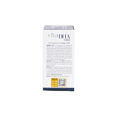 VitaDHA 1000 – Omega -3 Supplément alimentaire DHA - précieux pendant la grossesse et l'allaitement - alliée pour la santé du cerveau, cœur et vision - Saveur de citron - 60 gélules