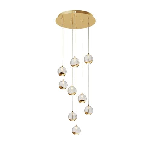 LED Suspension en verre Hayley (Moderne) Doré Métal e. a. pour Salon & Salle à manger (à 9 lampes,), Luminaire, Lampe plafond, Luminaire Plafonnier, Suspendue