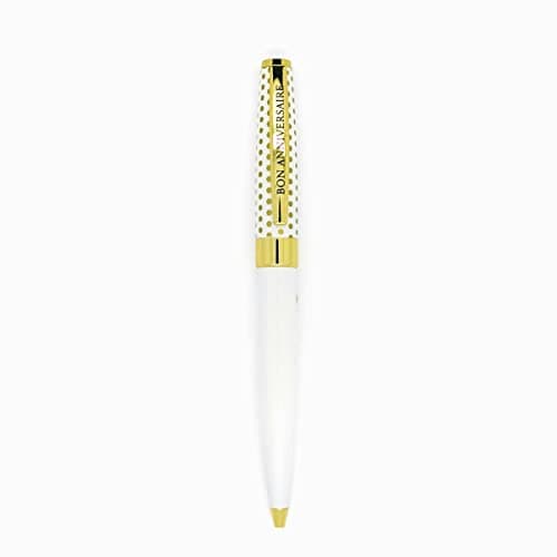 DRAEGER PARIS | Stylo bille de couleur crème et or "Bon Anniversaire" |Texte personnalisé mine noire | Idée cadeau Anniversaire pour Collègue, amis, famille | Boite cadeau
