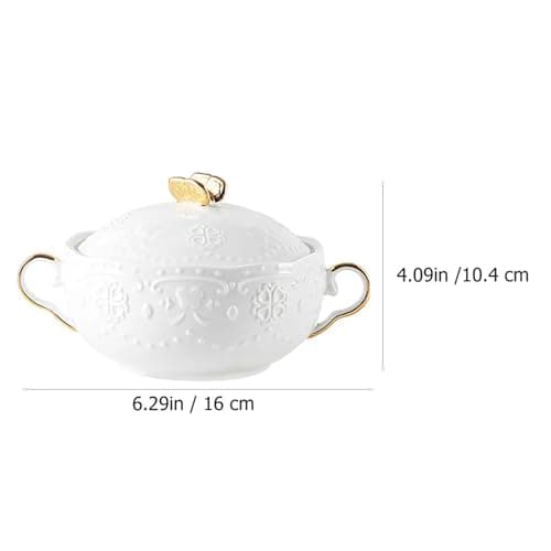 UGCER Soupière en céramique avec louche à Soupe, Bol à Soupe en céramique de Style européen élégant pour Restaurant, décoration de Cuisine à Domicile, Pot à Soupe