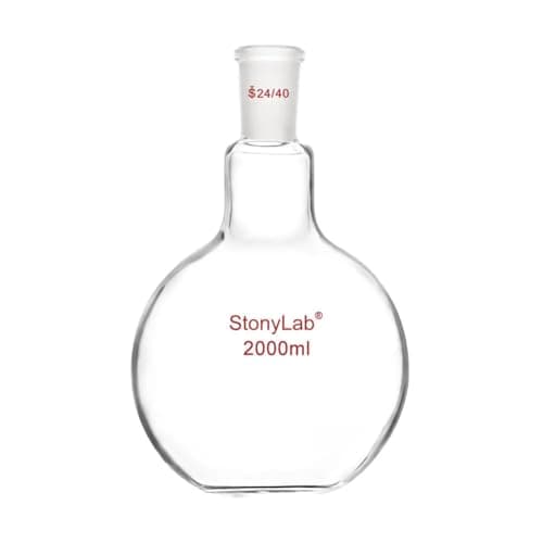 StonyLab Borosilicaté Verre Simple cou Fond plat Ébullition Flasque, Ballons de Laboratoire Single Neck Flat Bottom Boiling Flask avec 24/40 Standard Cône Joint Extérieur - 2000ml