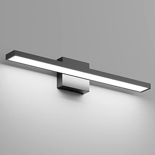 Klighten Lumière LED Miroir Salle de Bain 60cm, 20W 2000LM Applique Miroir Salle de Bains, IP44 Lampe Miroir Salle de Bain Moderne, 6000K Blanc Froid, 144 LEDs, 110-240V, Noir