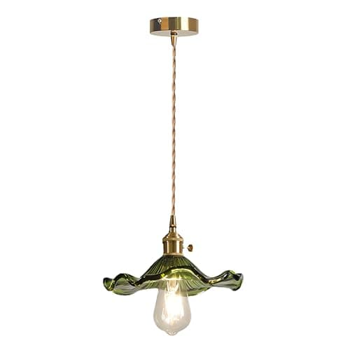 EKSED Lampe à suspension en verre vert Douille en laiton doré avec interrupteur, plafonnier suspendu pour îlot de cuisine (Vert)