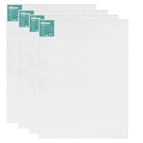 EXERZ 70x80cm Toiles pré-étirées 4 pièces - 1,7cm D'épaisseur Toiles à Peindre Encadrées/ 280GSM/ 100% Coton/Triplement Apprêtée/Sans Acide/Grain Moyen/ - Peinture à Huile/Gouache/Acrylique