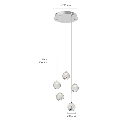 LED Suspension en verre Hayley (Moderne) Transparent Verre e. a. pour Salon & Salle à manger (à 5 lampes,), Luminaire, Lampe plafond, Luminaire Plafonnier, Suspendue