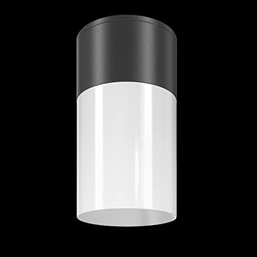 MAYTONI DECORATIVE LIGHTING Plafonnier Willis Corps métallique, teintes - grise et noire. Plafonnier en verre. Plafonnier cylindrique blanc. IP 54. Diamètre universel.