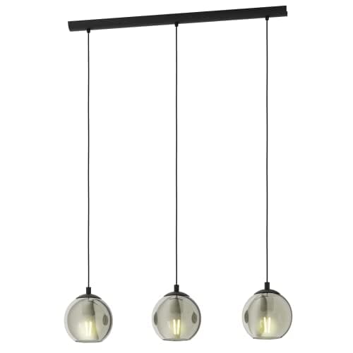 Eglo Suspension luminaire Ariscani, lampe de plafond suspendue à 3 flammes, lustre salon ou salle à manger en métal Noir et verre fumé Noir transparent, douille E27, 76,5 cm