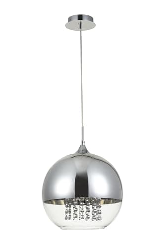 Suspension Design, 1 lampe, Style Moderne, armature en métal couleur chrome, abat-jour en verre transparent et couleur chrome, décoration avec pampilles en cristal, 1 ampoule, excl. E27 60W 220V