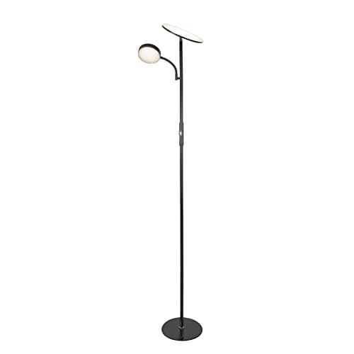 BEL AIR HOME - Lampadaire LED Salon Lagos 15W + 10W, Lumière Naturelle 4000K, Design Moderne en Métal, Interrupteur sur Pied, Idéal pour Salons et Espaces Lecture - (NOIR)