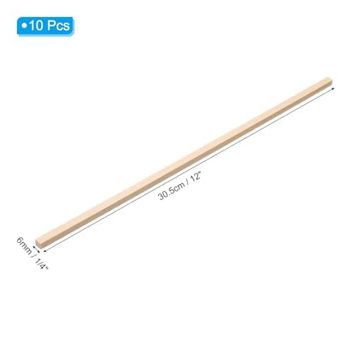 PATIKIL Bâtonnets en Bois de Tige de Bois de 1/4 Pouce, 10 Pièces de 30,5 cm de Long, Bâtonnets Carrés en Bois Non Finis pour L'Artisanat et les Fournitures de Bricolage