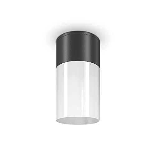 MAYTONI DECORATIVE LIGHTING Plafonnier Willis Corps métallique, teintes - grise et noire. Plafonnier en verre. Plafonnier cylindrique blanc. IP 54. Diamètre universel.