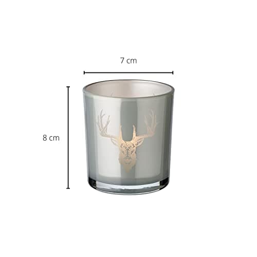 EDZARD Lot de 2 photophores en Verre ETO (Hauteur 8 cm, Ø 7 cm), Gris, photophore avec Motif cerf