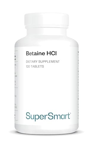 Betaine HCI 2600 mg Par Jour - Aide à la Digestion, à l’Absorption des Nutriments, à la Détoxication et à la Baisse d’Acidité Gastrique - Acidifiant Gastrique Naturel - Vegan - Supersmart