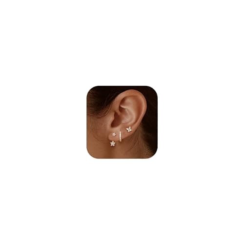 JeweBella 3 Paires Boucles d'oreilles Argent 925 pour Femme Plaquée Or 14 Carats Petites Clou d'Oreilles Mini Boucles d'Oreilles Créoles pour Plusieurs Piercings Oreille Cartilage
