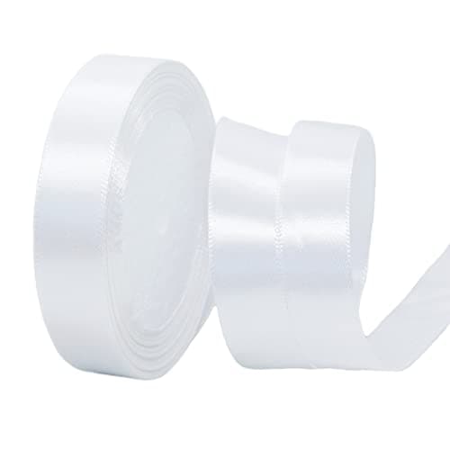 Ruban Satin Blanc Fin 20mm,22m Polyester Ruban Satin,Ruban Cadeau Emballage,Ruban Noel Ruban Tissu pour Ballon,Couture,Nœuds,Artisanat,Bouquet,Décoration de Mariage,Voitures,Anniversaire,Gâteau
