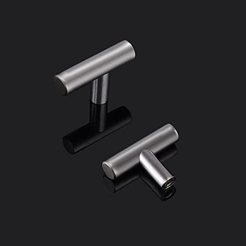 Probrico - Boutons d'armoire uniques en acier inoxydable, finition NICKEL SATINÉ, quincaillerie de meuble pour tiroirs et vanités, pack de 5 - Design européen de style barre en T, avec trou unique