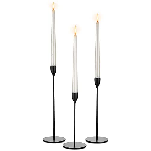 Inweder Bougeoirs Cônes pour Chandeliers - Lot de 3 Bougeoirs Noirs Bougeoirs en Métal Long Support Grand Bougeoir Ensemble pour Centre de Table Mariage Noël Mantel Décoration de la Maison