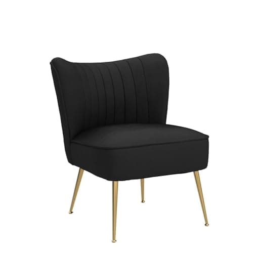 Wahson Fauteuils en Velours Fauteuil de Salon Confortable, Fauteuil Scandinave avec Pied Doré et Siège Épais, Chaise Salon Rembourrée pour Salon et Chambre, Noir