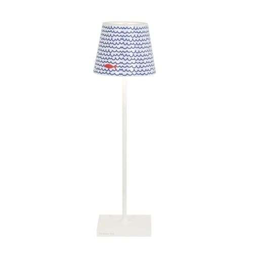 Zafferano, Lampe Poldina Pro avec Cover, Lampe de Table Rechargeable et Sans Fil avec Contrôle Tactile, Lampe d'Extérieur, Dimmer 2200-3000 K, Hauteur 38 cm, Couleur Blanc - Mer Bleue