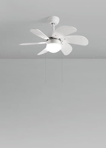 CREATE / WINDEASY/Ventilateur de plafond avec lumière, blanc lames bois naturel / 53W, silencieux, Ø86, 3 vitesses, lames réversibles, minuterie, été-hiver, double hauteur, moteur AC
