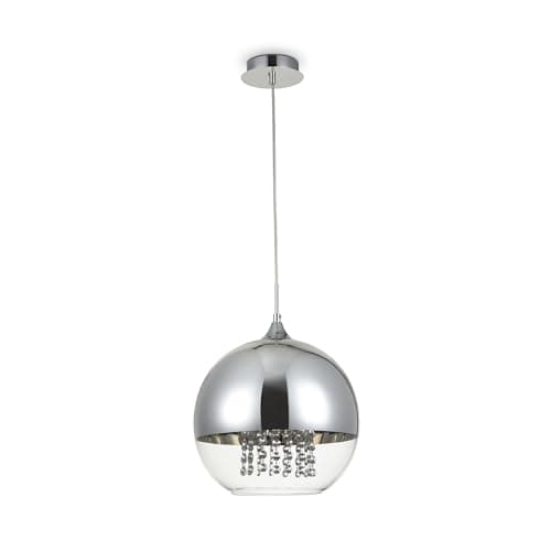 Suspension Design, 1 lampe, Style Moderne, armature en métal couleur chrome, abat-jour en verre transparent et couleur chrome, décoration avec pampilles en cristal, 1 ampoule, excl. E27 60W 220V