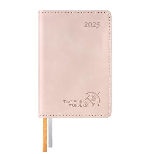 POPRUN Mini Agenda 2025 de Poche Semainier A7 12 x 8 cm Version Française, Couverture Souple en PU Cuir - Super Petit Weekly Planner, D'Jan 2025 à Déc 2025, Papier 70 g/m2, Rose Doux-SPK