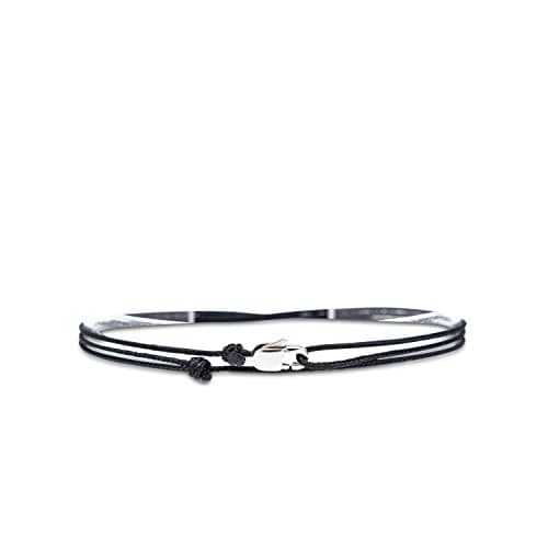 Bracelet Fin pour Hommes et Femmes avec Fermoir Mousqueton Artisanal - Bijoux de Surfeur Maritime - Bracelet Minimaliste en Tissu - 100% Étanche et Réglable (Noir Argent)