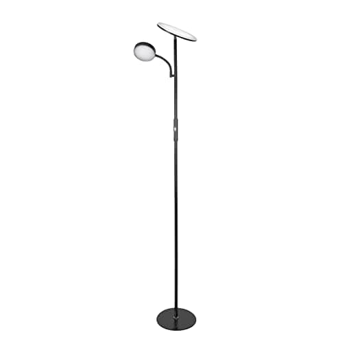 BEL AIR HOME - Lampadaire LED Salon Lagos 15W + 10W, Lumière Naturelle 4000K, Design Moderne en Métal, Interrupteur sur Pied, Idéal pour Salons et Espaces Lecture - (NOIR)