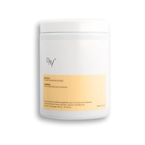 DAY+ | Poudre Hyperprotéinée | Régule l’appétit & Détoxifie l’organisme | Riche en fibres et protéines | Sous forme de green smoothie | Sans sucres | Spiruline Bio & Graines de Chia | 360 gr – 30 dose