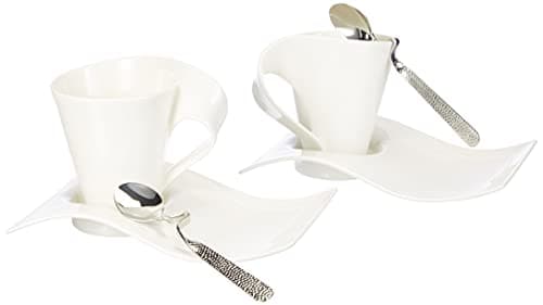 Villeroy & Boch – Newwave Ensemble Café / Cappuccino 6 Pièces Blanche, Garanti Lave-Vaisselle, Compatible Micro-Ondes, Ensemble Tasses Soucoupes, Service Café Complet, Tasse À Café, Porcelaine Premium
