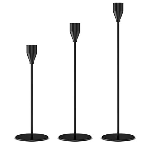 Relota 3 Pièces Bougeoir Noir 33/28/22cm, Rétro Métal Hauts Bougie Chandelier, Coniques Bougeoir Decoratif, Porte Bougies pour Mariage, Dîner Aux Chandelles, Saint Valentin, Décoration d'Intérieur