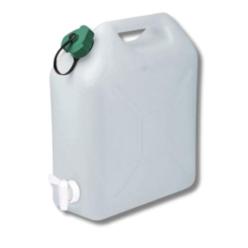 EDA - Bidon à Eau 10 L - Jerrican Extra Fort avec Bouchon Simple et Robinet - Certifié Contact Alimentaire - 29 x 14 x 35 cm - Naturel