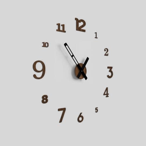 Giallobus - Orologio Typos - Typos - Bois MDF - Float ⌀ 60/80/110cm - 08 - Walnut - Horloge Murale Moderne - Chiffres adhésifs 3D - Diamètre Variable 60/80/100cm