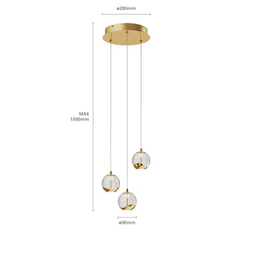 LED Suspension en verre Hayley Transparent Verre e. a. pour Salon & Salle à manger (à 3 lampes,), Luminaire, Lampe plafond, Luminaire Plafonnier, Suspendue