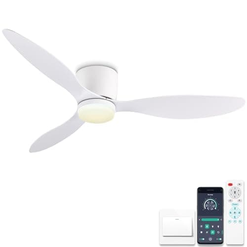 Ø106 cm Ventilateurs de Plafond avec Lampe Intégrée, Moteur DC Réversible, Plafonnier Ventilateur avec Telecommande Silencieux 6 Vitesses, 3 CCT, Luminaire Ventilateur pour Chambre, Salon, Blanc