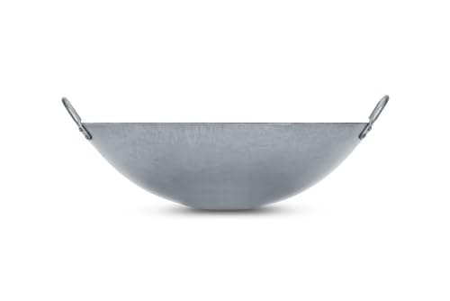 Craft Wok Grand wok lourd de 16 pouces de style canton en acier au carbone martelé à la main (diamètre 40cm, fond rond)/731W87